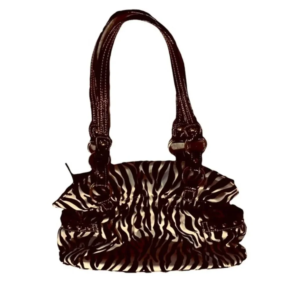 Zebra print big flower floral  rhinestone handbag‎ shoulder bag large - Picture 3 of 10
